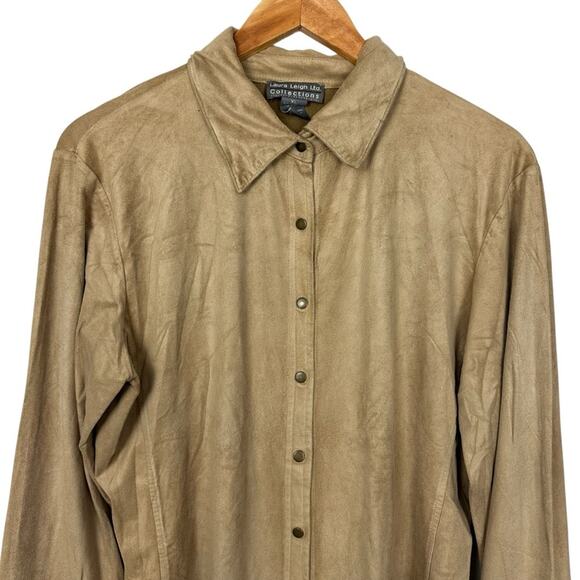 Laura Leigh Limited Camel Western Faux Suede Long Sleeve Button Up Shirt Size XL - Picture 4 of 10